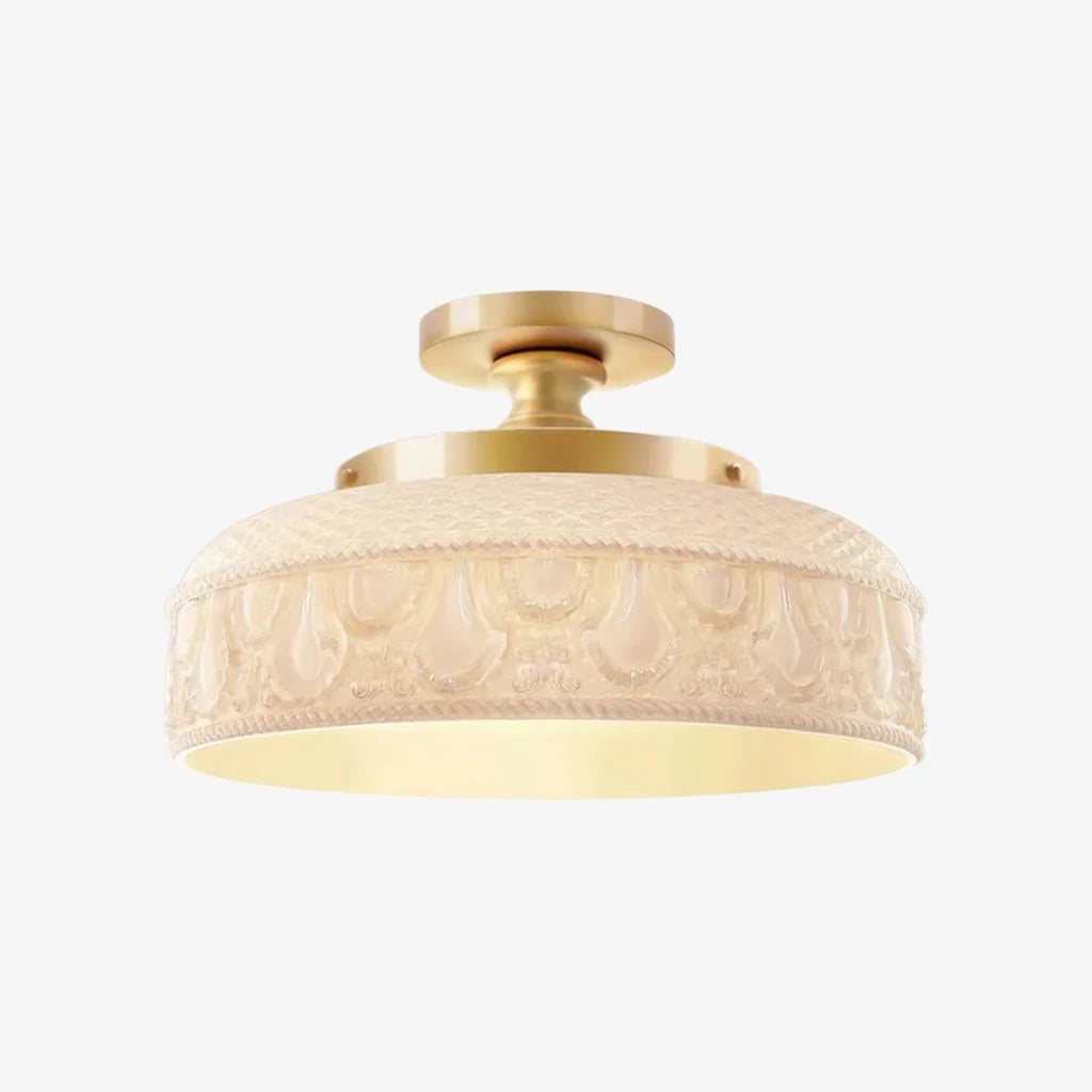 Ceiling Lamp 30.5 cm Ribbed Glass Metal Frame