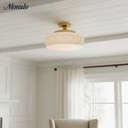 Ceiling Lamp 30.5 cm Ribbed Glass Metal Frame