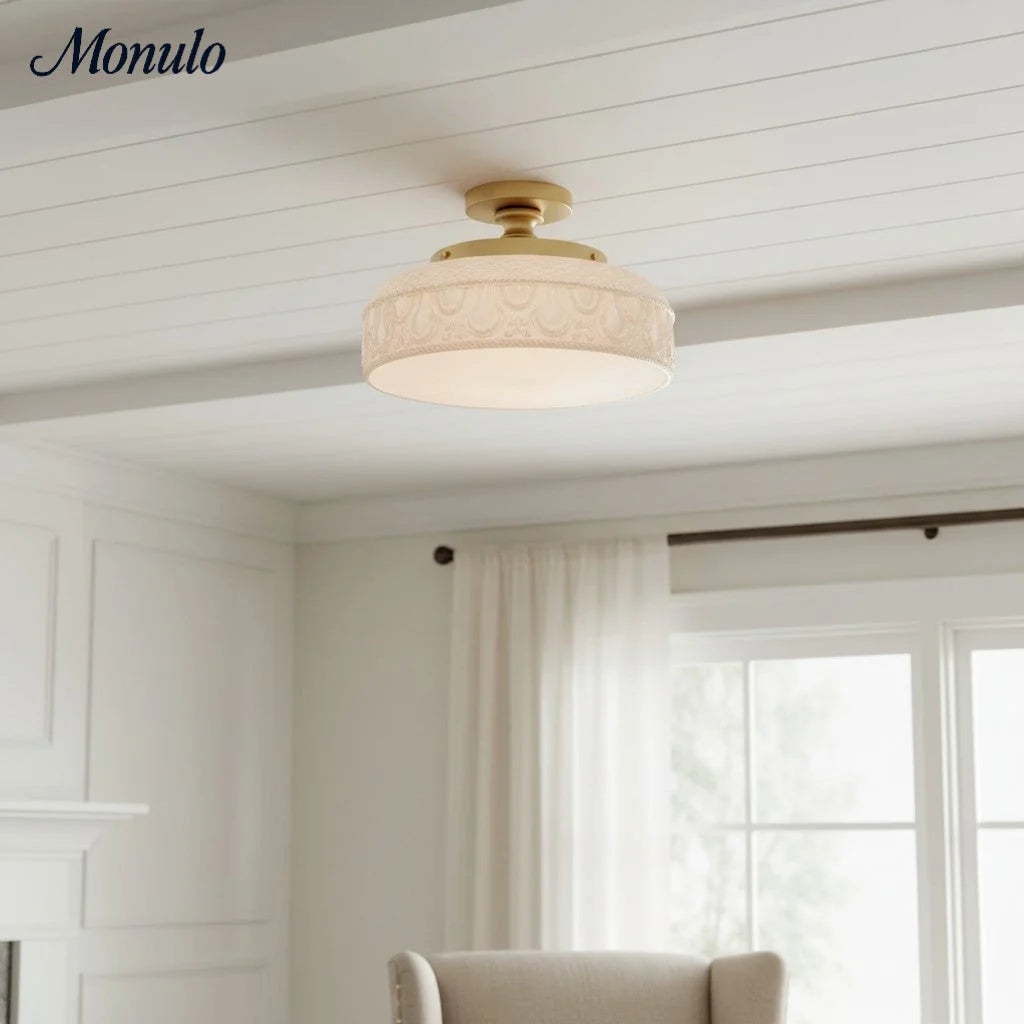 Ceiling Lamp 30.5 cm Ribbed Glass Metal Frame