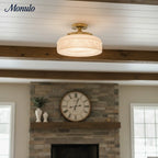 Ceiling Lamp 30.5 cm Ribbed Glass Metal Frame