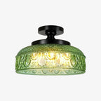 Ceiling Lamp 30.5 cm Ribbed Glass Metal Frame