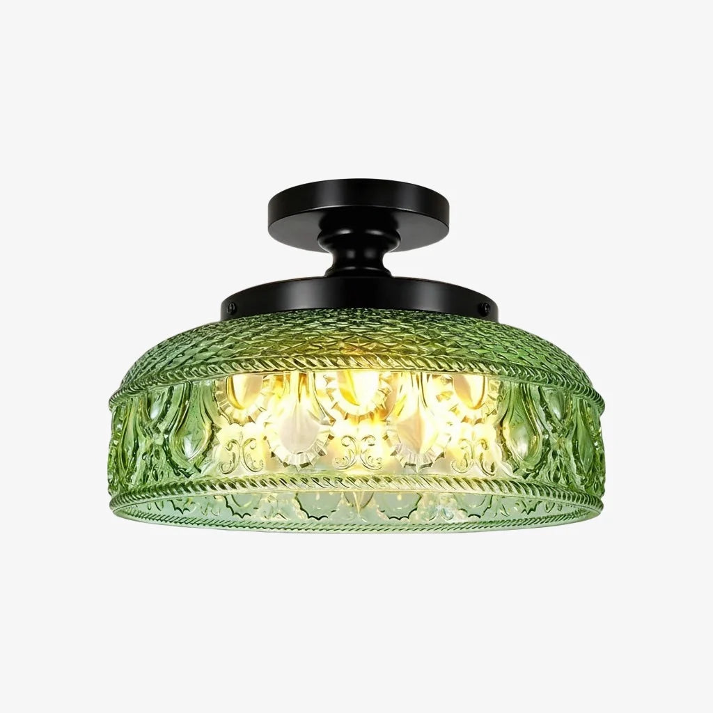Ceiling Lamp 30.5 cm Ribbed Glass Metal Frame