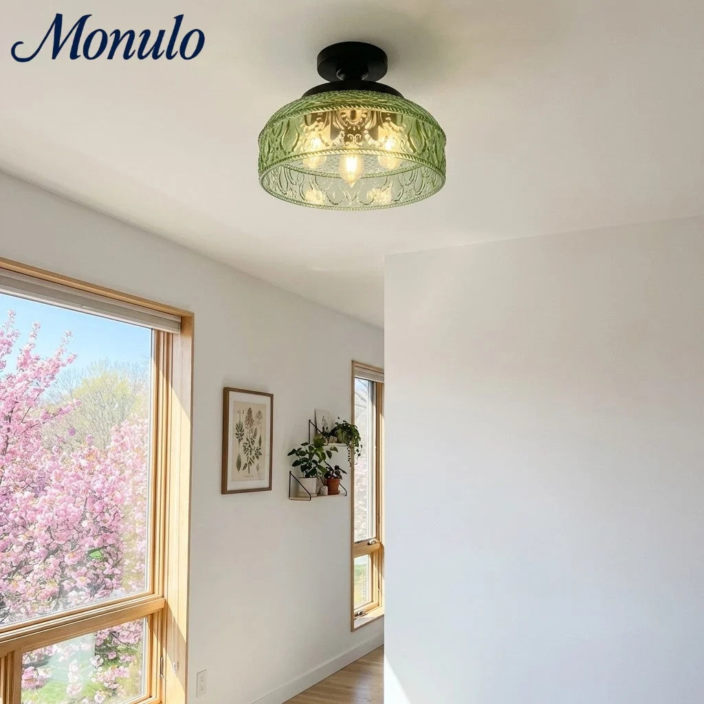 Ceiling Lamp 30.5 cm Ribbed Glass Metal Frame