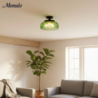Ceiling Lamp 30.5 cm Ribbed Glass Metal Frame