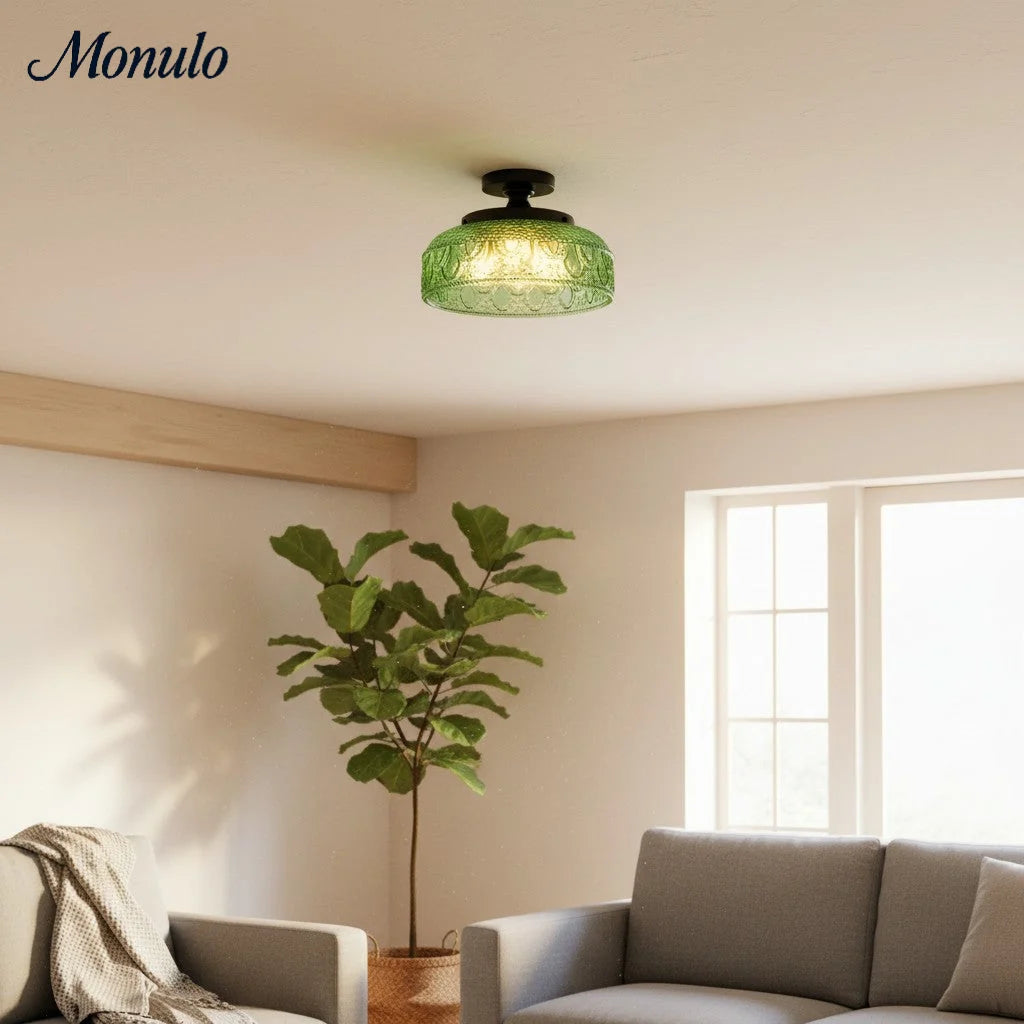 Ceiling Lamp 30.5 cm Ribbed Glass Metal Frame