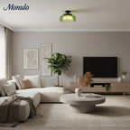 Ceiling Lamp 30.5 cm Ribbed Glass Metal Frame