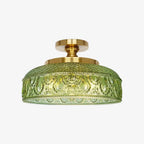 Ceiling Lamp 30.5 cm Ribbed Glass Metal Frame