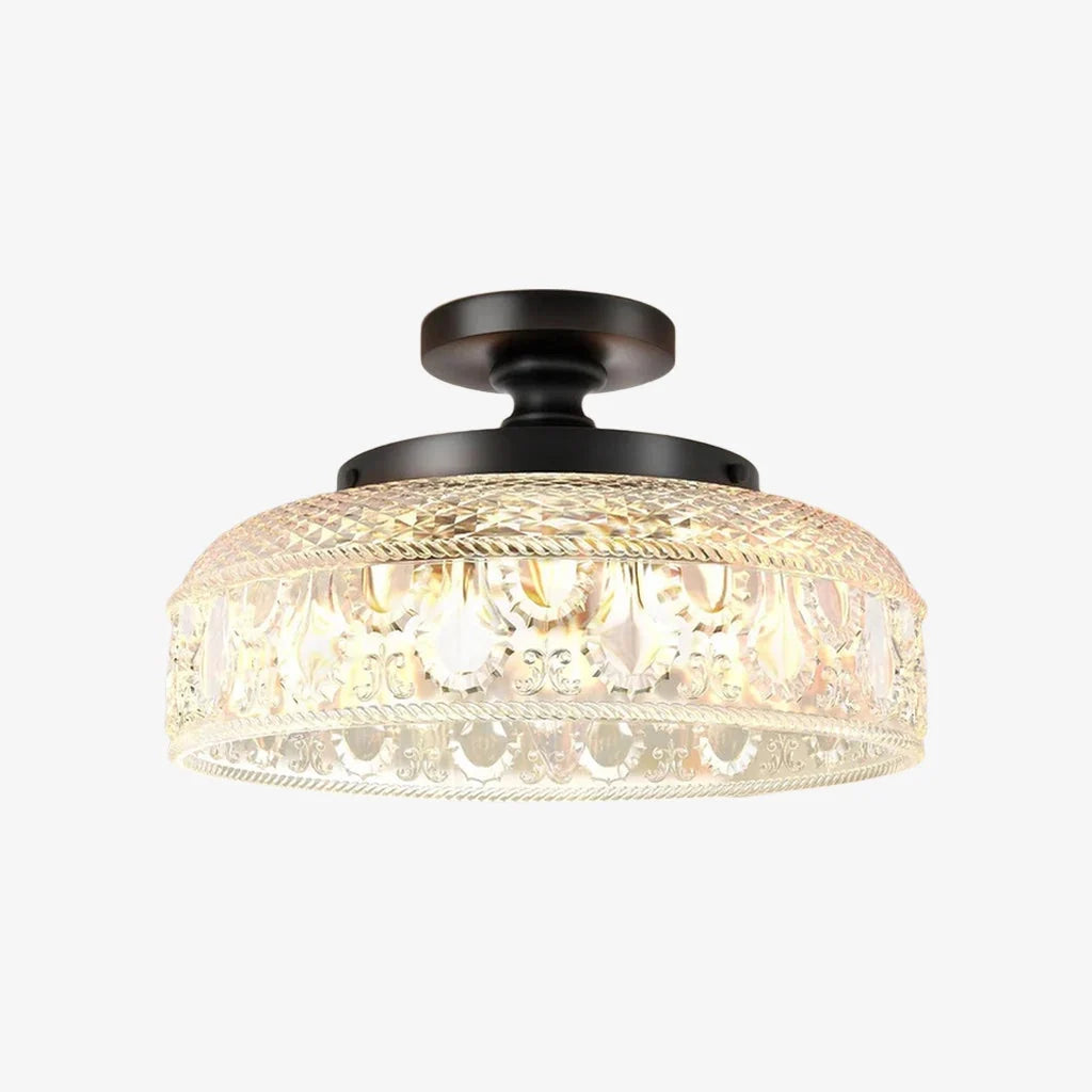 Ceiling Lamp 30.5 cm Ribbed Glass Metal Frame