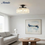 Ceiling Lamp 30.5 cm Ribbed Glass Metal Frame