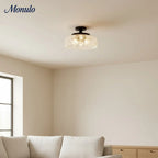 Ceiling Lamp 30.5 cm Ribbed Glass Metal Frame