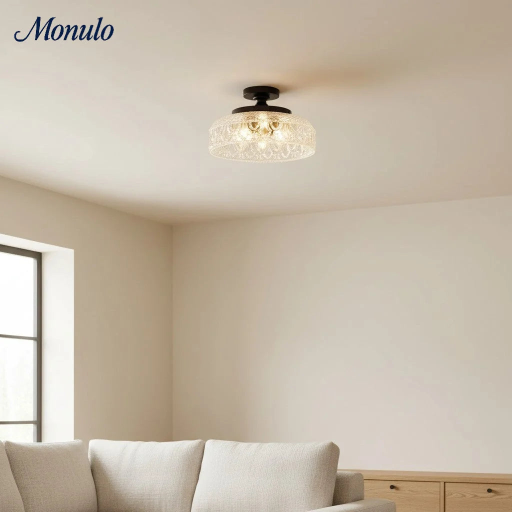 Ceiling Lamp 30.5 cm Ribbed Glass Metal Frame