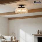Ceiling Lamp 30.5 cm Ribbed Glass Metal Frame