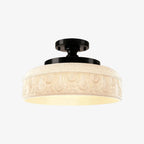 Ceiling Lamp 30.5 cm Ribbed Glass Metal Frame