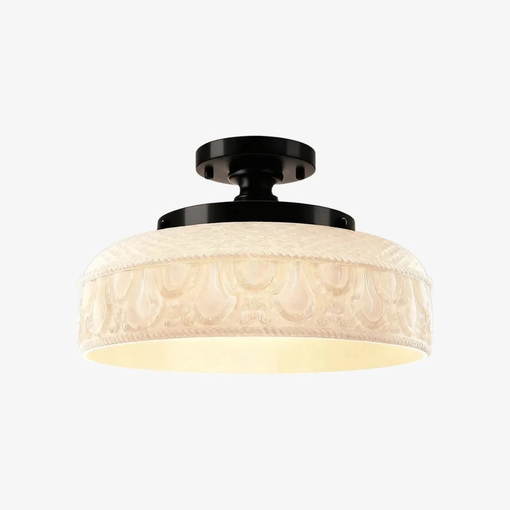 Ceiling Lamp 30.5 cm Ribbed Glass Metal Frame