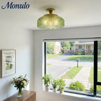 Ceiling Lamp 30.5 cm Ribbed Glass Metal Frame