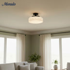 Ceiling Lamp 30.5 cm Ribbed Glass Metal Frame