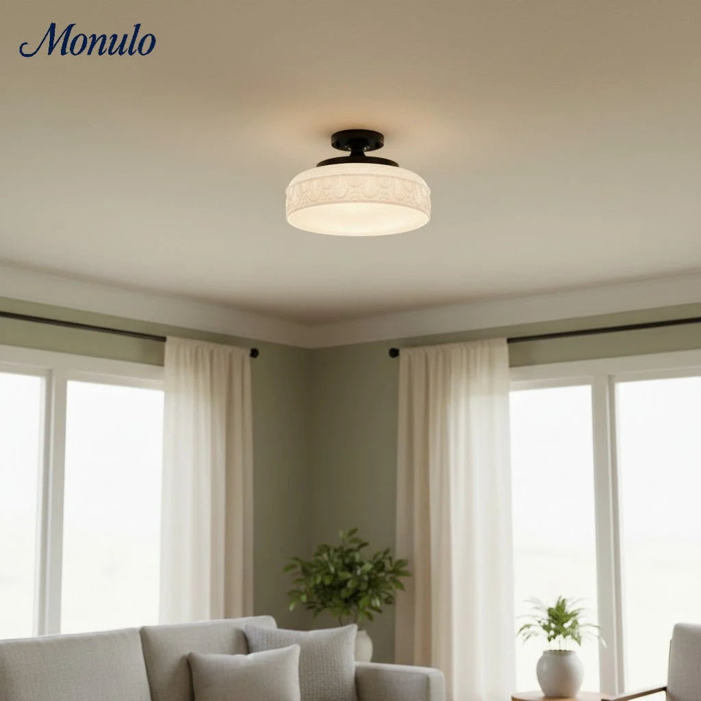 Ceiling Lamp 30.5 cm Ribbed Glass Metal Frame