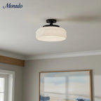 Ceiling Lamp 30.5 cm Ribbed Glass Metal Frame