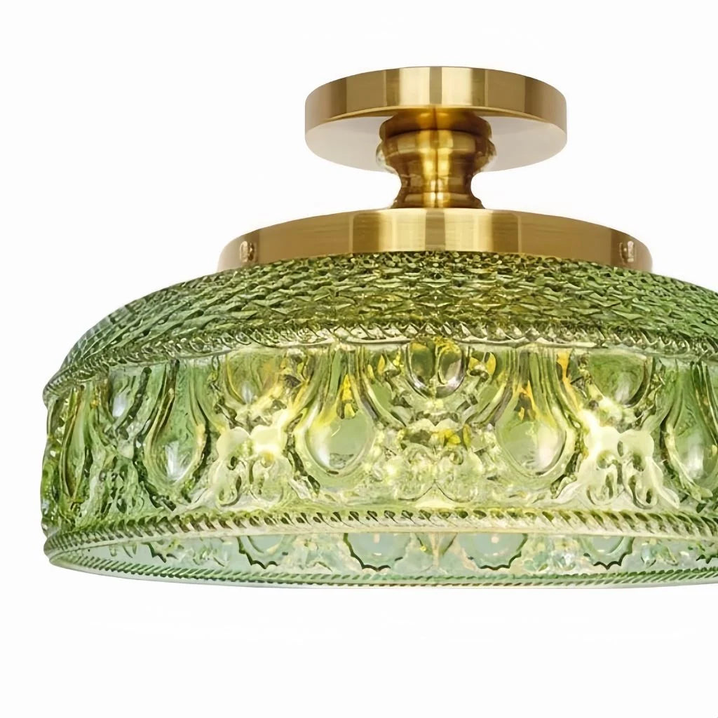 Ceiling Lamp 30.5 cm Ribbed Glass Metal Frame
