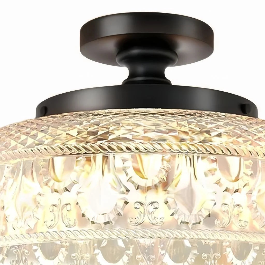 Ceiling Lamp 30.5 cm Ribbed Glass Metal Frame