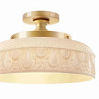 Ceiling Lamp 30.5 cm Ribbed Glass Metal Frame