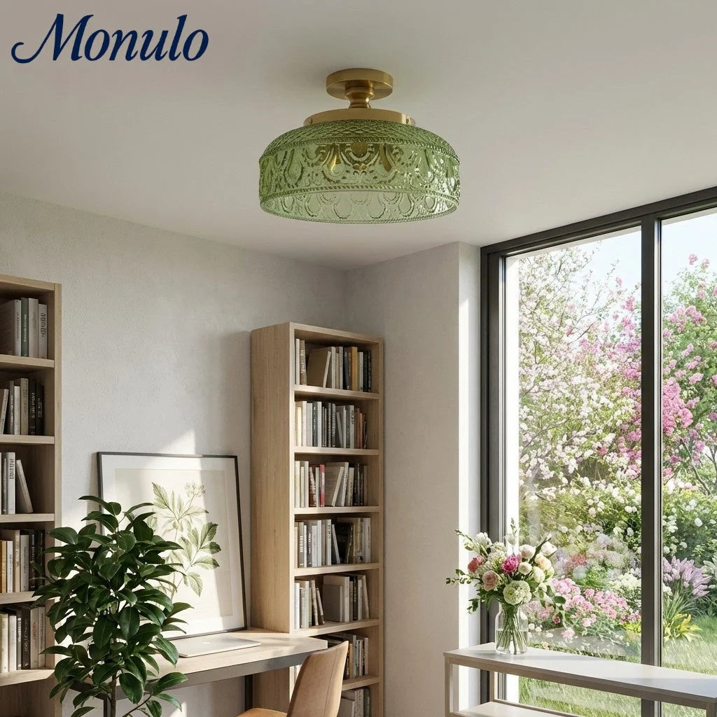 Ceiling Lamp 30.5 cm Ribbed Glass Metal Frame