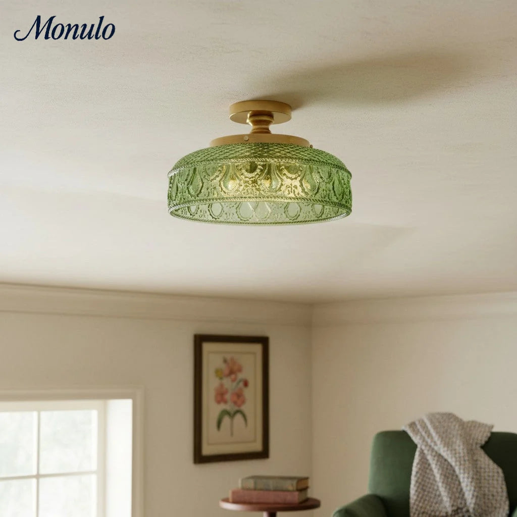 Ceiling Lamp 30.5 cm Ribbed Glass Metal Frame