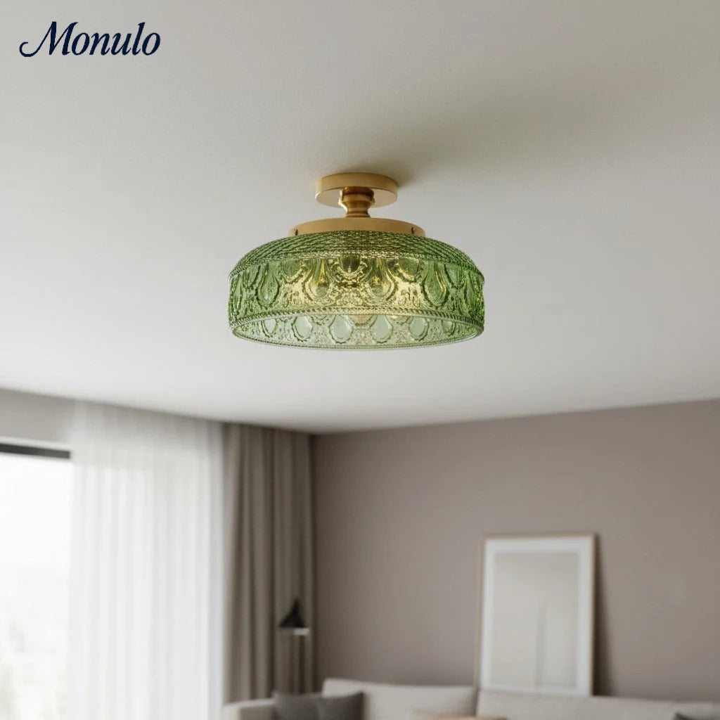 Ceiling Lamp 30.5 cm Ribbed Glass Metal Frame