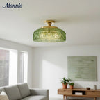 Ceiling Lamp 30.5 cm Ribbed Glass Metal Frame