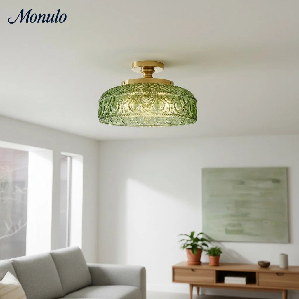 Ceiling Lamp 30.5 cm Ribbed Glass Metal Frame