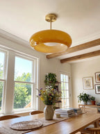 Ceiling Lamp Bauhaus Glass Disc Brass & Chrome