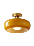 Ceiling Lamp Bauhaus Glass Disc Brass & Chrome