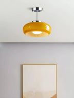 Ceiling Lamp Bauhaus Glass Disc Brass & Chrome