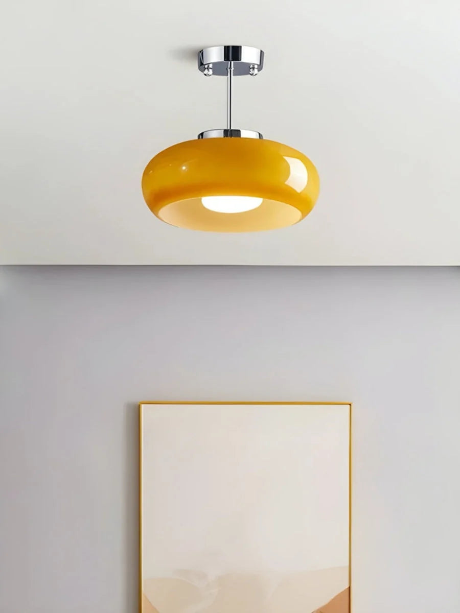 Ceiling Lamp Bauhaus Glass Disc Brass & Chrome
