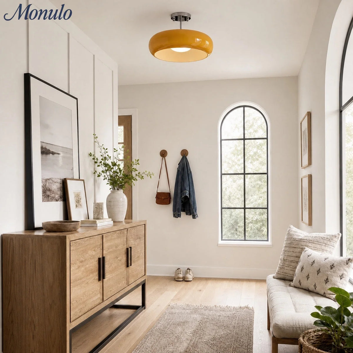 Ceiling Lamp Bauhaus Glass Disc Brass & Chrome