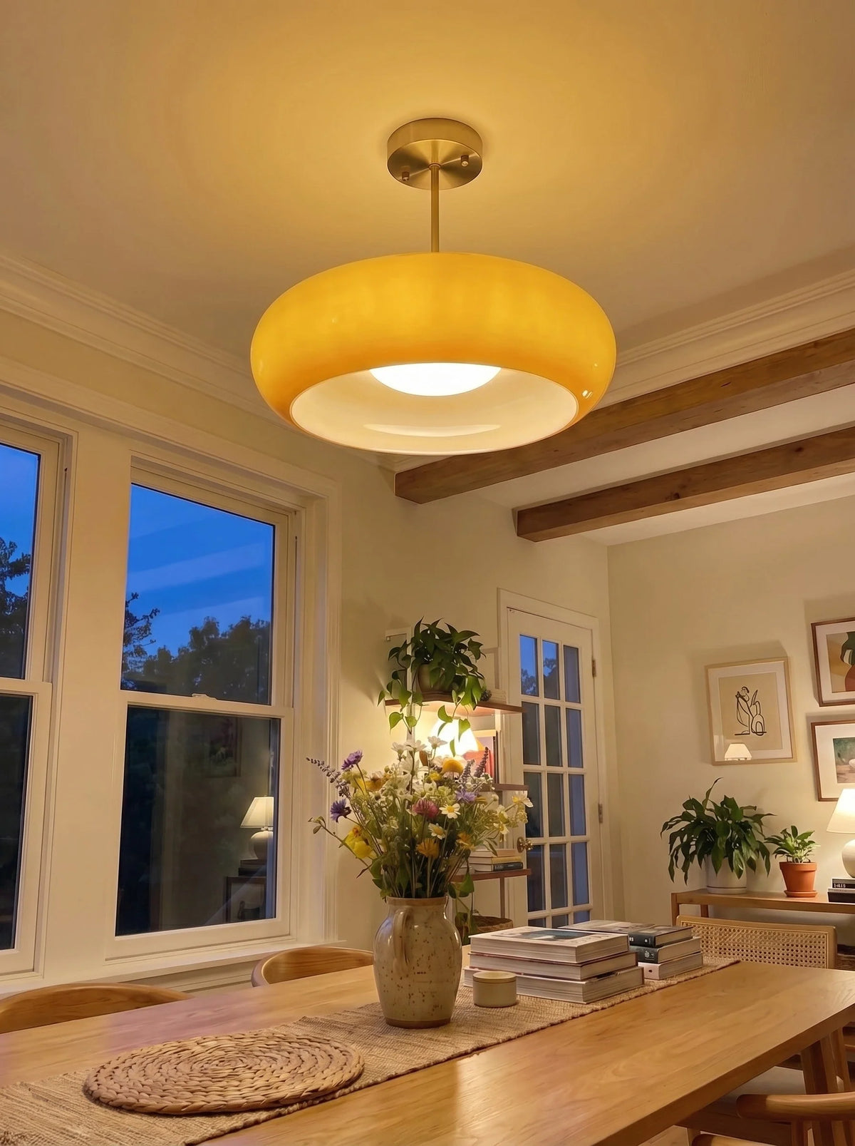Ceiling Lamp Bauhaus Glass Disc Brass & Chrome