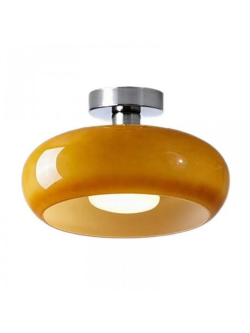 Ceiling Lamp Bauhaus Glass Disc Brass & Chrome