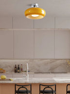 Ceiling Lamp Bauhaus Glass Disc Brass & Chrome