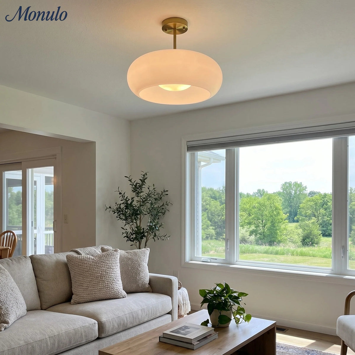 Ceiling Lamp Bauhaus Glass Disc Brass & Chrome