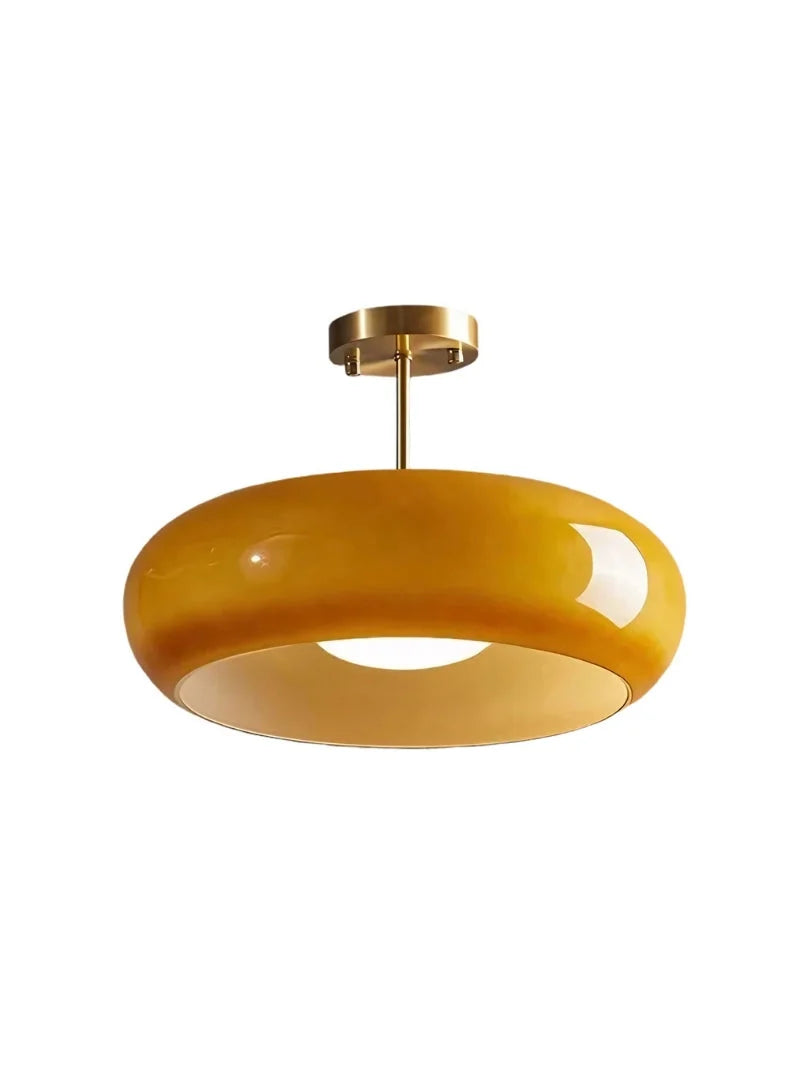 Ceiling Lamp Bauhaus Glass Disc Brass & Chrome
