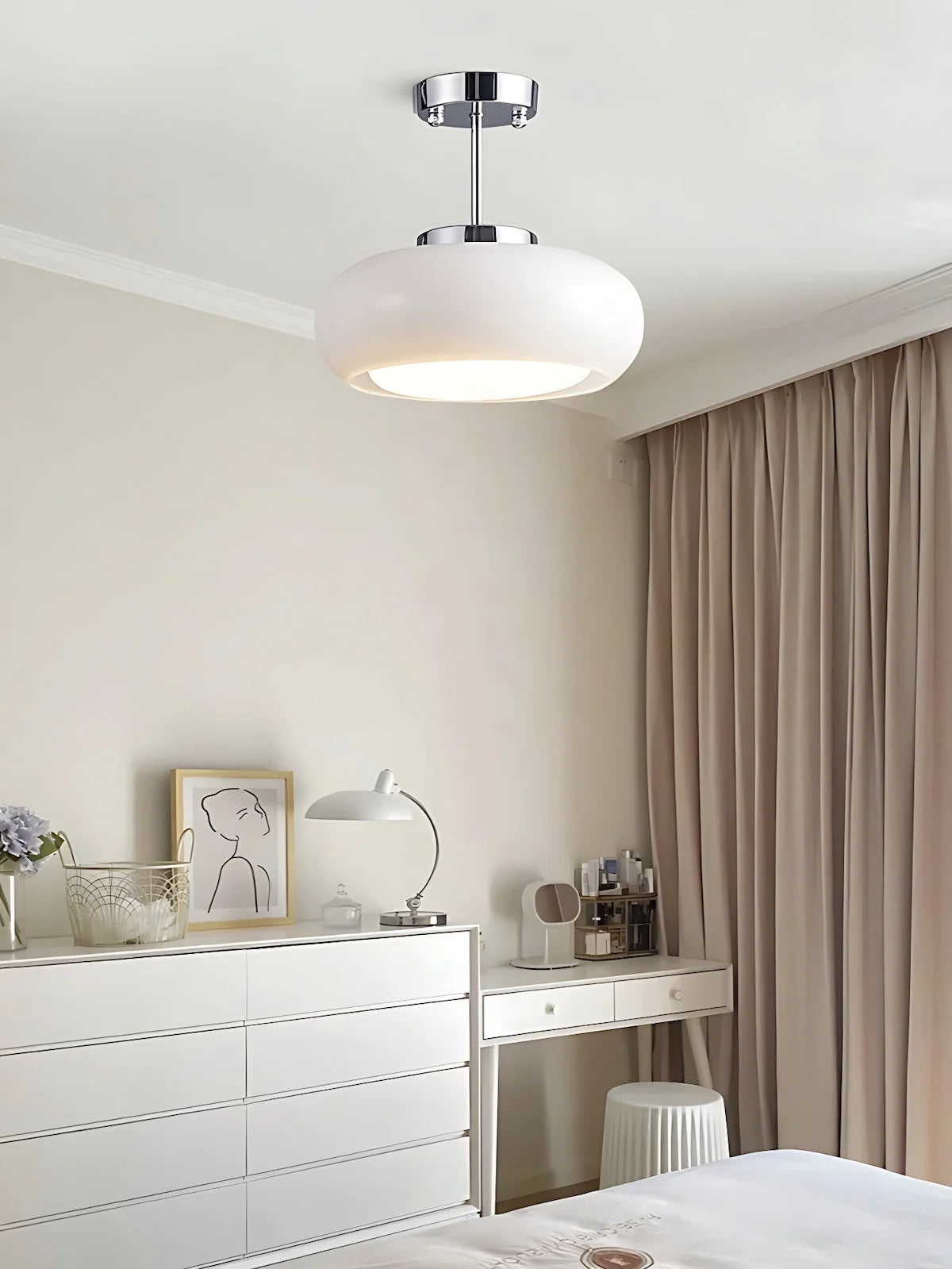 Ceiling Lamp Bauhaus Glass Disc Brass & Chrome
