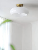 Ceiling Lamp Bauhaus Glass Disc Brass & Chrome