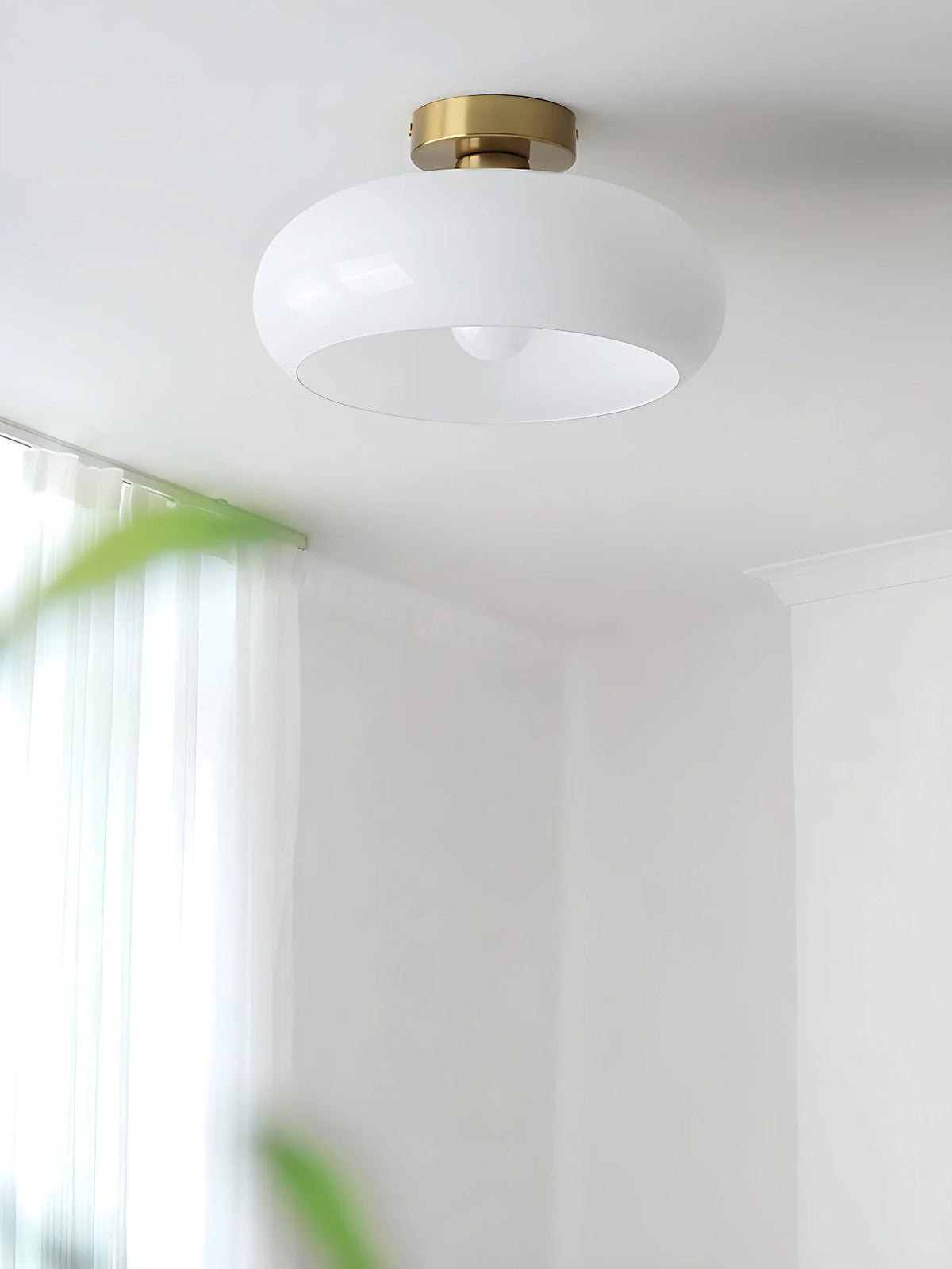 Ceiling Lamp Bauhaus Glass Disc Brass & Chrome