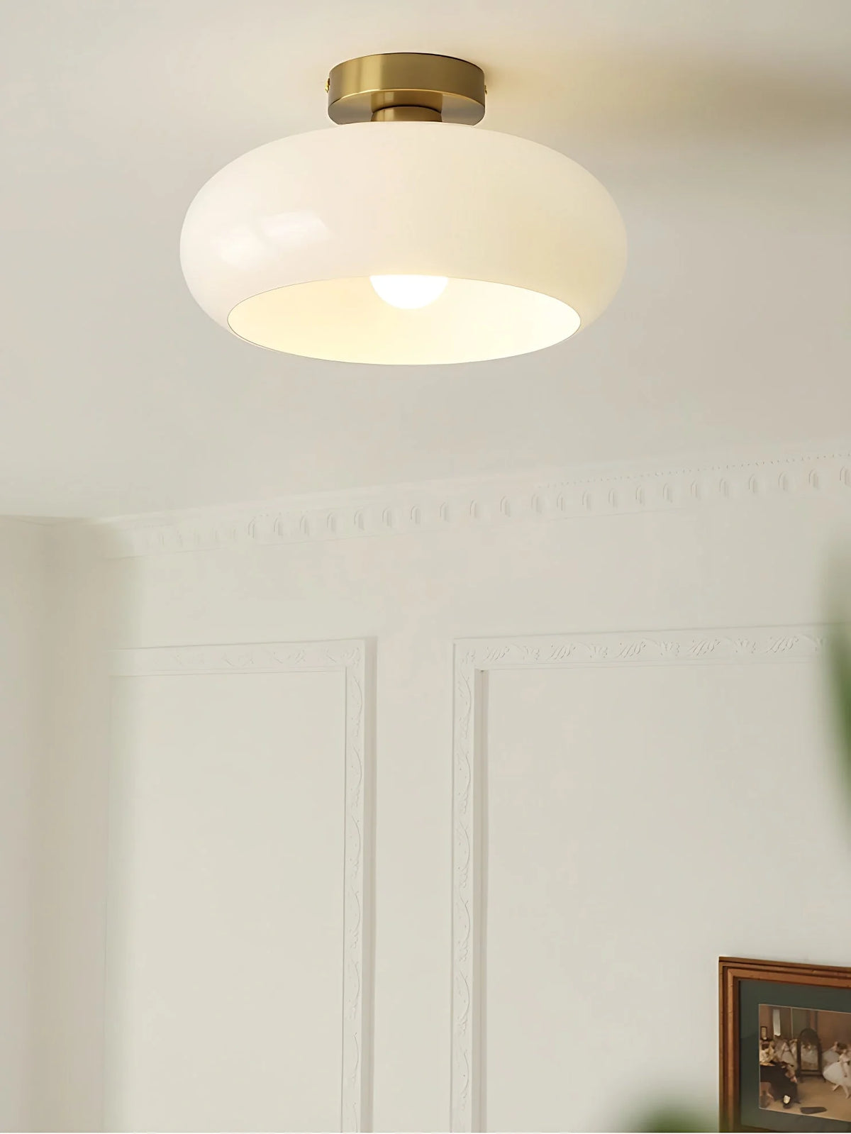 Ceiling Lamp Bauhaus Glass Disc Brass & Chrome