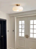 Ceiling Lamp Bauhaus Glass Disc Brass & Chrome