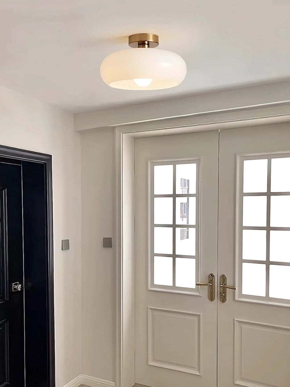 Ceiling Lamp Bauhaus Glass Disc Brass & Chrome