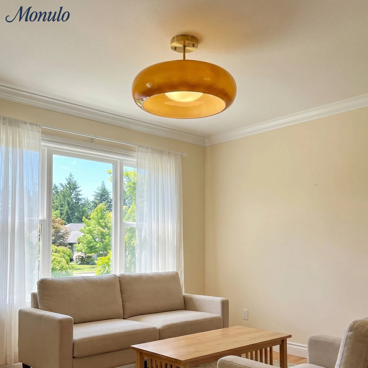 Ceiling Lamp Bauhaus Glass Disc Brass & Chrome