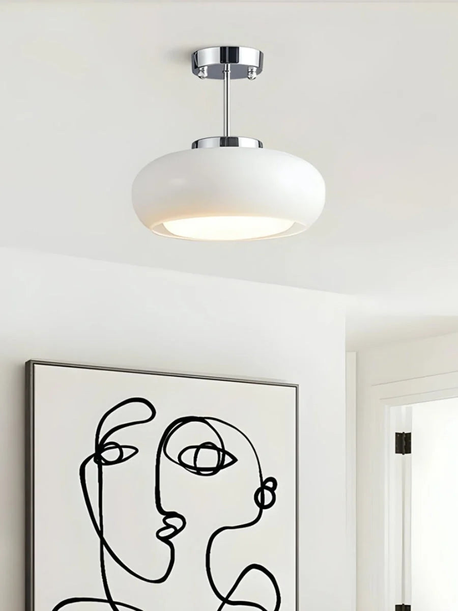 Ceiling Lamp Bauhaus Glass Disc Brass & Chrome
