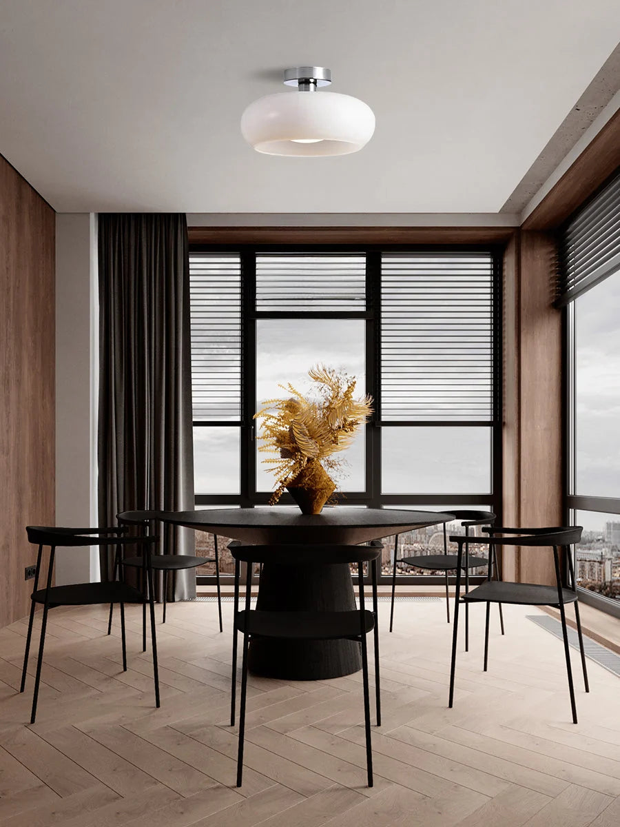 Ceiling Lamp Bauhaus Glass Disc Brass & Chrome