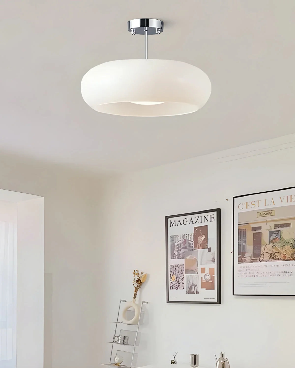 Ceiling Lamp Bauhaus Glass Disc Brass & Chrome